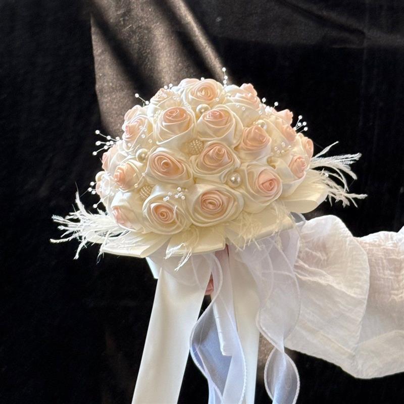 西式婚礼 绸缎玫瑰手捧花DIY材料手工高级婚纱送闺蜜结婚礼物闺蜜