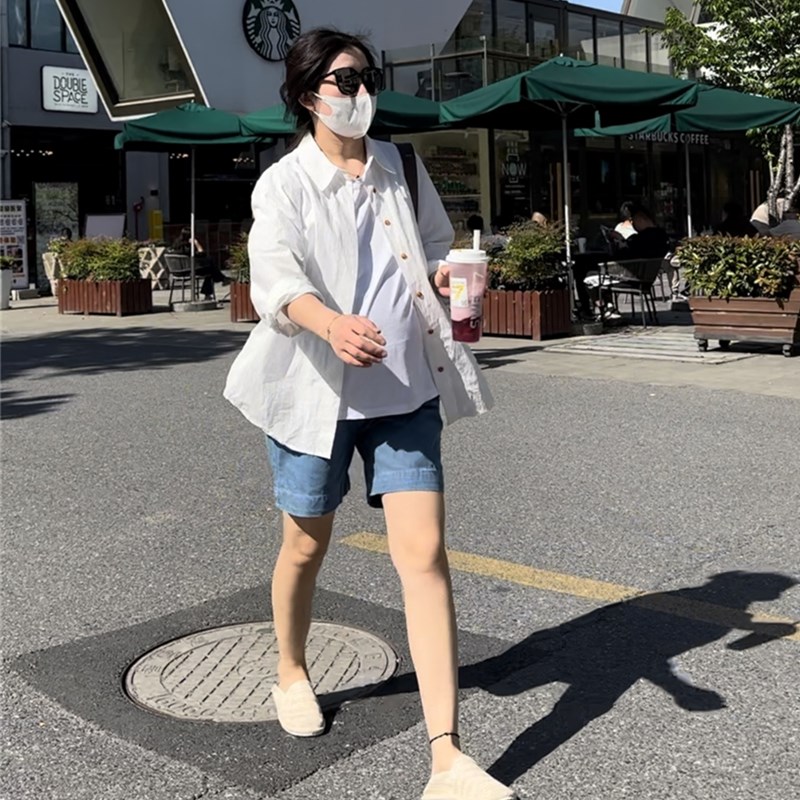 小个子孕妇裤子垂感天丝孕妇短裤夏季薄款外穿宽松托腹五分阔腿裤