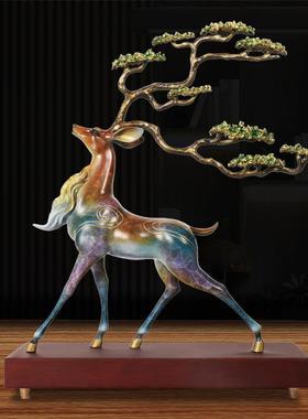 铜鹿摆件祥云麋鹿客厅玄关办公室创意家居装饰品开业乔迁工艺礼品