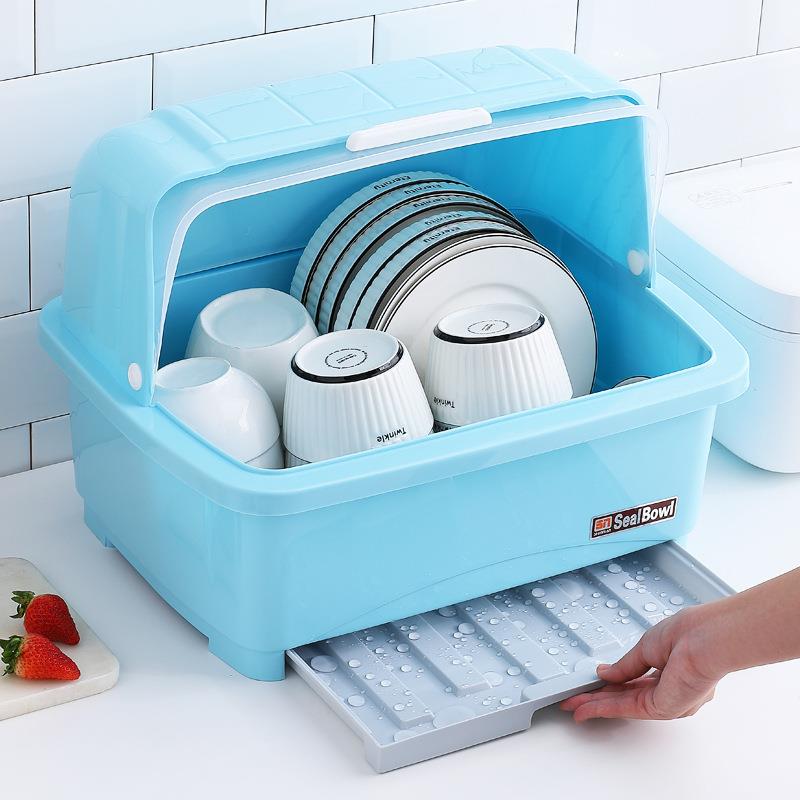 加厚碗柜厨房沥水碗架带盖碗筷餐具收纳盒塑料碗碟架置物架收纳箱