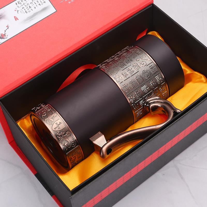 新款紫砂内胆保温杯男士办公泡茶手柄水杯商务礼品套装水杯子礼盒