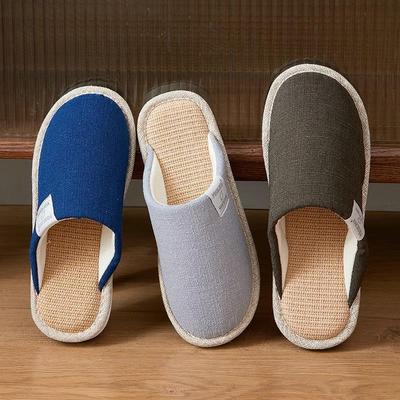 大码男士亚麻拖鞋春秋季室内家居地板防滑布艺拖鞋女四季家用