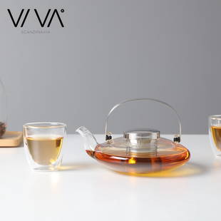 丹麦VIVA 耐高温玻璃煮茶壶可加热北欧风格带滤网提梁壶泡茶550ml