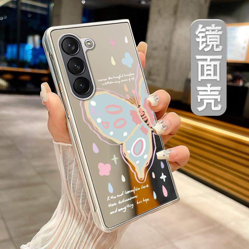 适用三星zfold6手机壳三星zfold5保护套镜面补妆三星zfold4折叠屏GalaxyZFold5大蝴蝶zfold3直边全包ZFold2套