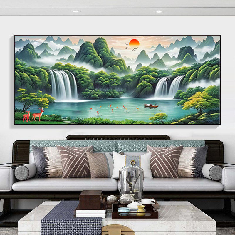 聚宝盆山水画客厅沙发背景墙字画办公室挂画新中式国画装饰壁画