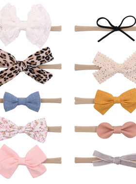 2306亚马逊跨境欧美弹力尼龙头带10个一套蝴蝶结细发带儿童头饰