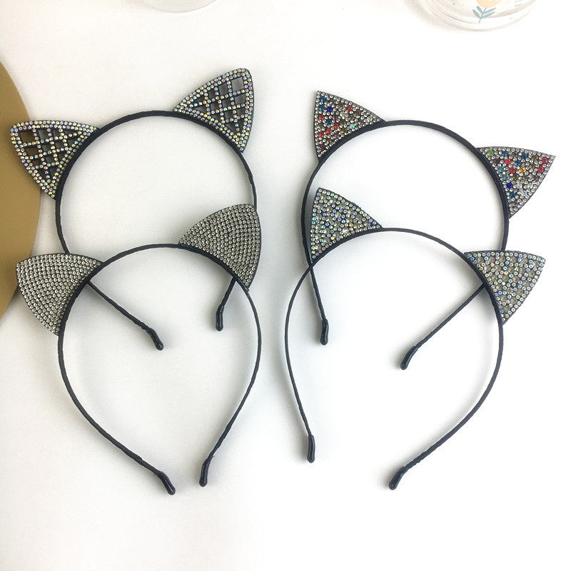 跨境新款可爱猫耳朵发箍女发卡头饰网红闪闪带钻猫咪头箍发捆头扣