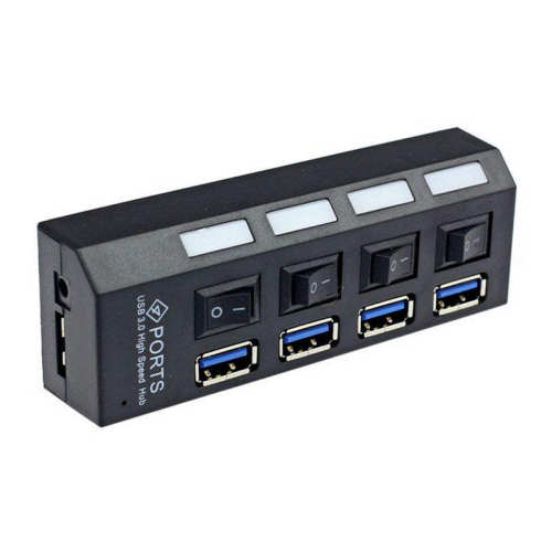 电脑高速USB 3.0集线器4口扩展USB HUB分线器带电源供电独立开关