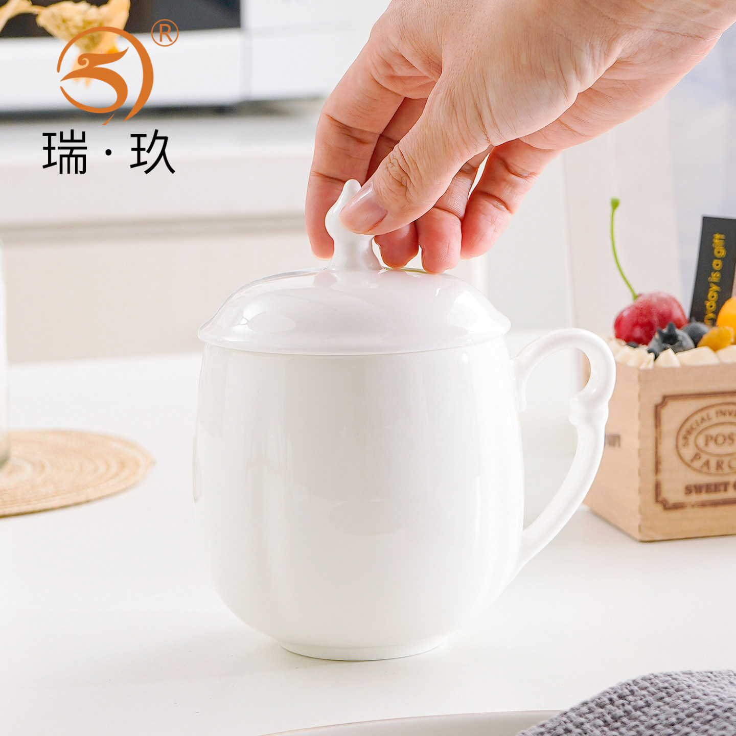 纯白骨瓷南瓜造型大容量马克杯