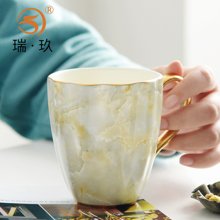 轻奢骨瓷水杯马克杯家用描金上档次男女咖啡杯牛奶杯陶瓷早餐水杯