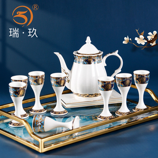 上档次酒具套装 骨瓷欧式 家用高脚小酒杯陶瓷白酒杯分酒器礼盒酒具