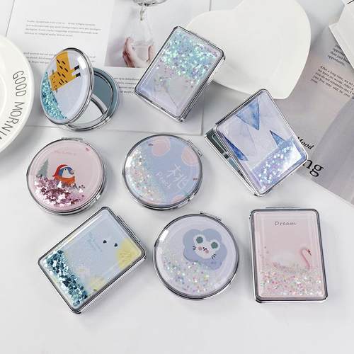 韩版时尚新款创意流沙双面镜 精美少女款随身镜补妆镜化妆镜