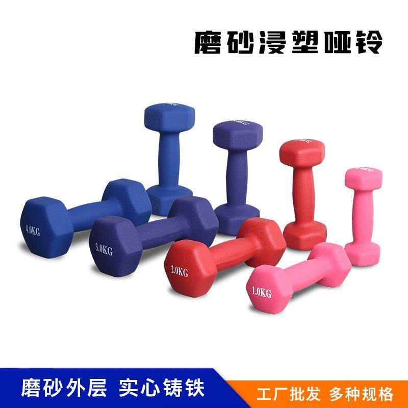 女士哑铃1/2/3/4kg彩色空击训练一对小哑铃健身器材磨砂 浸塑哑铃