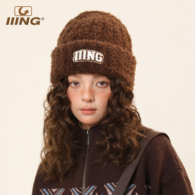 棕色含羊毛保暖针织帽