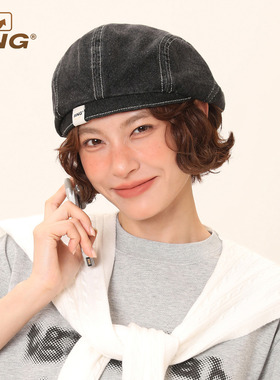 IIING 夏天薄款黑色牛仔贝雷帽女款大头围韩版休闲百搭显脸小帽子