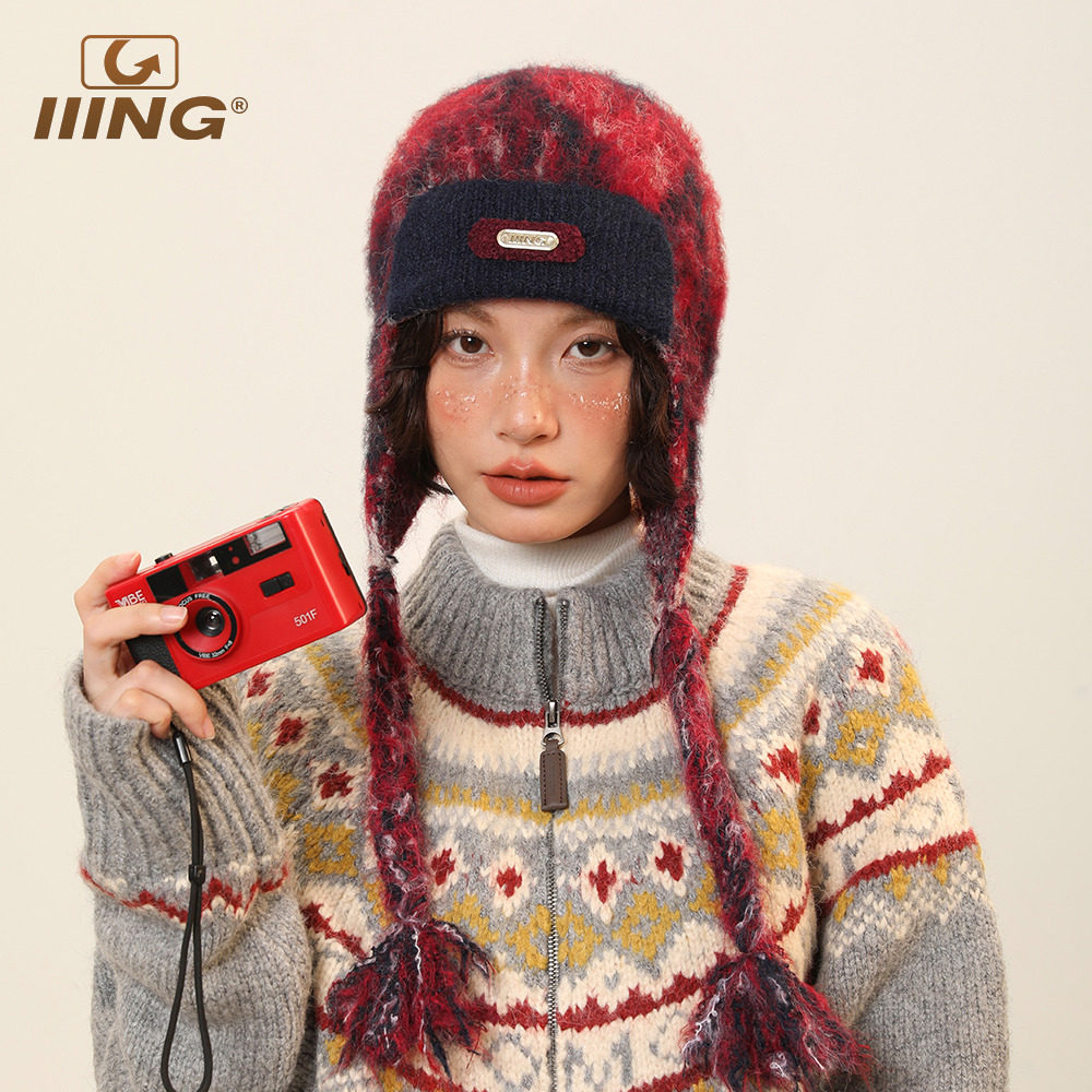 IIING 秋冬护耳针织雷锋帽女保暖拼色百搭显瘦显脸小辫子毛线帽子,服饰配件/皮带/帽子/围巾,帽子,淘宝优惠券,粉丝福利购,淘宝优惠卷