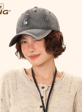 IIING 灰色做旧复古棒球帽女in字母刺绣不规则百搭水洗牛仔鸭舌帽