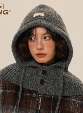 IIING 巴拉克拉法帽子女冬季加厚保暖帽子围脖一体护耳毛线针织帽