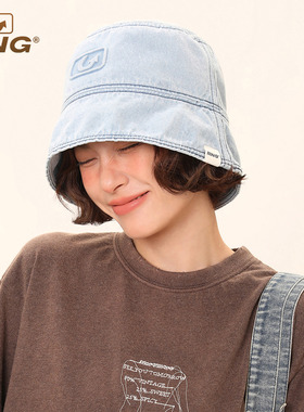 IIING 水洗浅蓝色夏天牛仔渔夫帽子女2025新款遮阳防晒盆帽显脸小