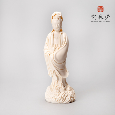 少林窑陶瓷渡海观音摆件大号家用办公室客厅玄关观世音装饰品礼盒