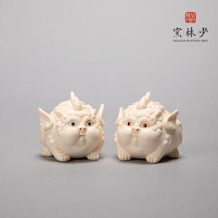 少林窑吞金兽貔貅摆件高档陶瓷客厅装饰品桌面书柜艺术品招财瑞兽