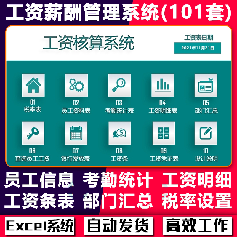 公司工资薪酬管理系统自动个税工资条核算表人事财务部门excel
