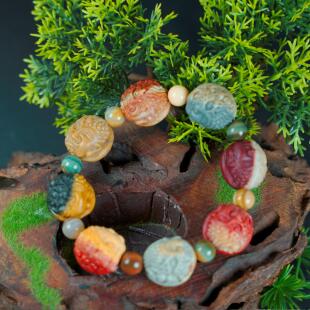 天然阿拉善玛瑙彩玉精工雕刻佛魔一念一间国风男女款手饰