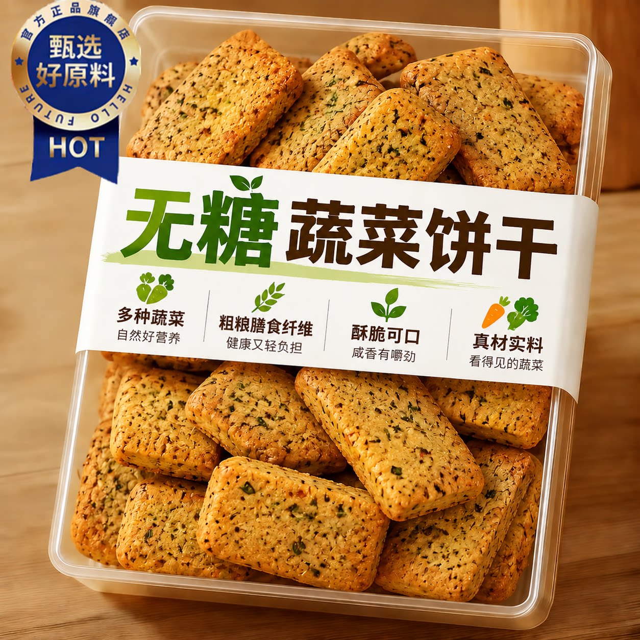 无糖蔬菜饼干健康零食大全粗粮营养健康全麦饼干正品官方旗舰店