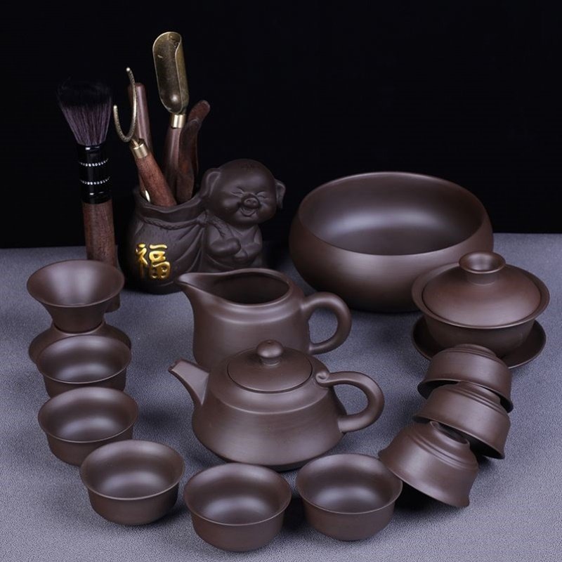 紫砂功夫茶具套装家用简约喝茶泡茶壶茶杯陶瓷办公室会客盖碗中式