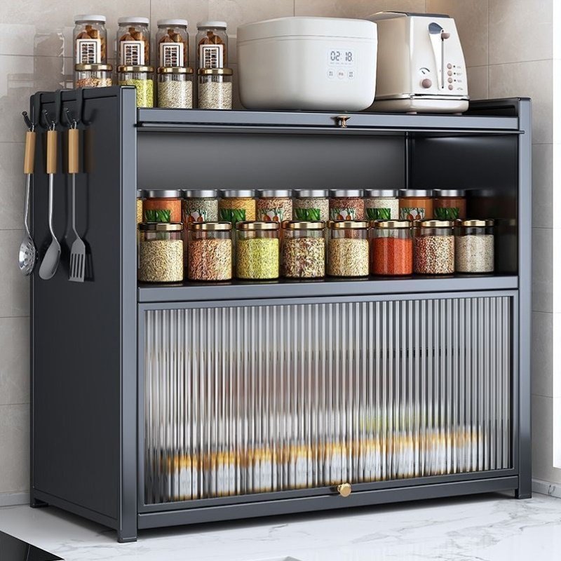 厨房调料置物架多层收纳调味品架家用台面防尘油烟密封油盐醋收纳