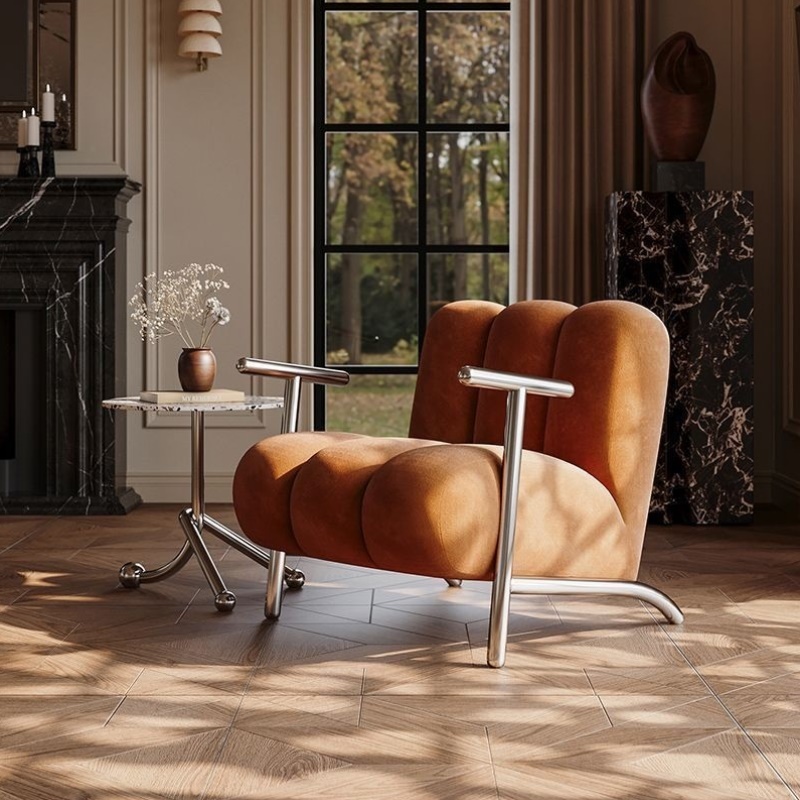 中古侘寂风客厅休闲沙发椅设计师现代民宿阳台羊羔绒单人懒人椅子