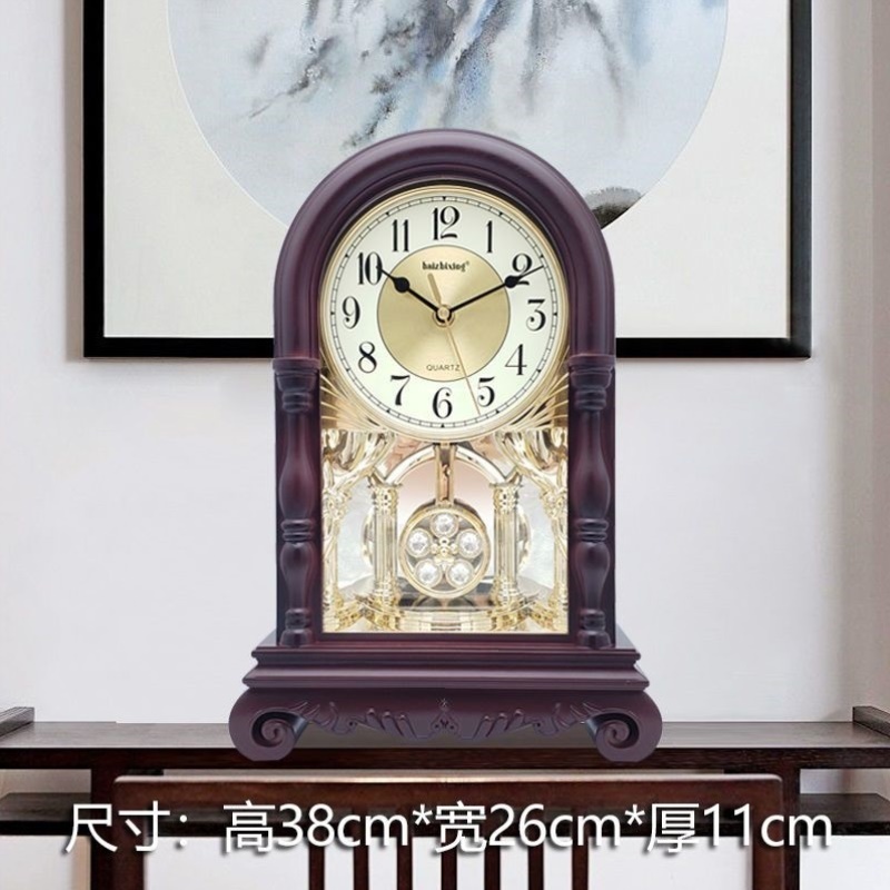 老式风水镇宅挂钟中式欧式客厅复古摇摆仿木钟表家用静音整点报时