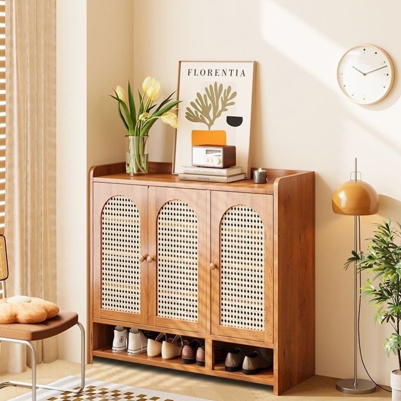 门口藤编家用鞋柜多层架子简约鞋架出租房入户玄关收纳储物柜室内