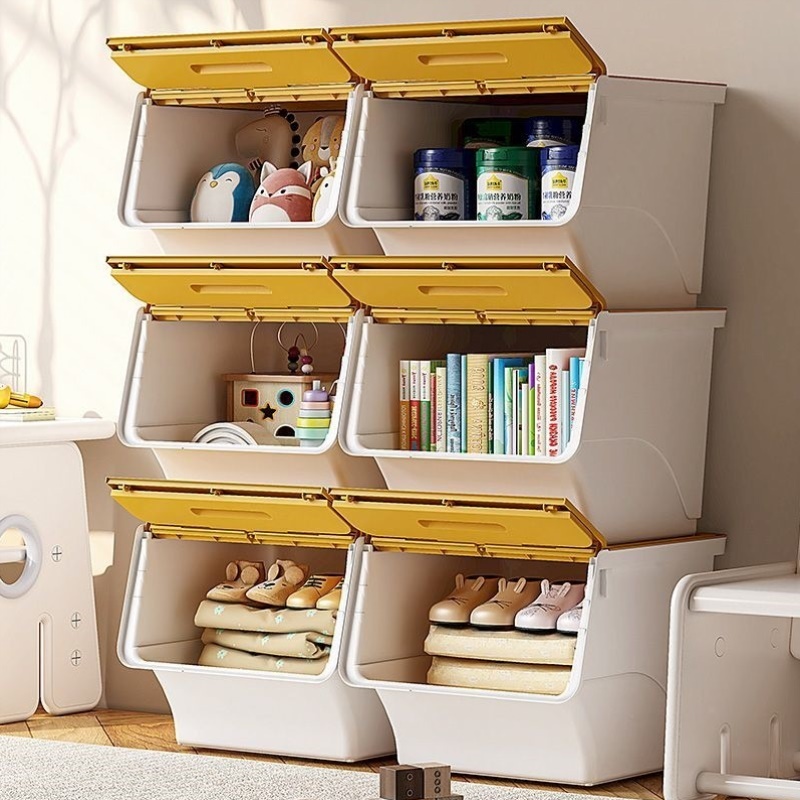 玩具收纳箱前开式儿童收纳箱大容量衣服超厚学校斜口翻盖收纳箱