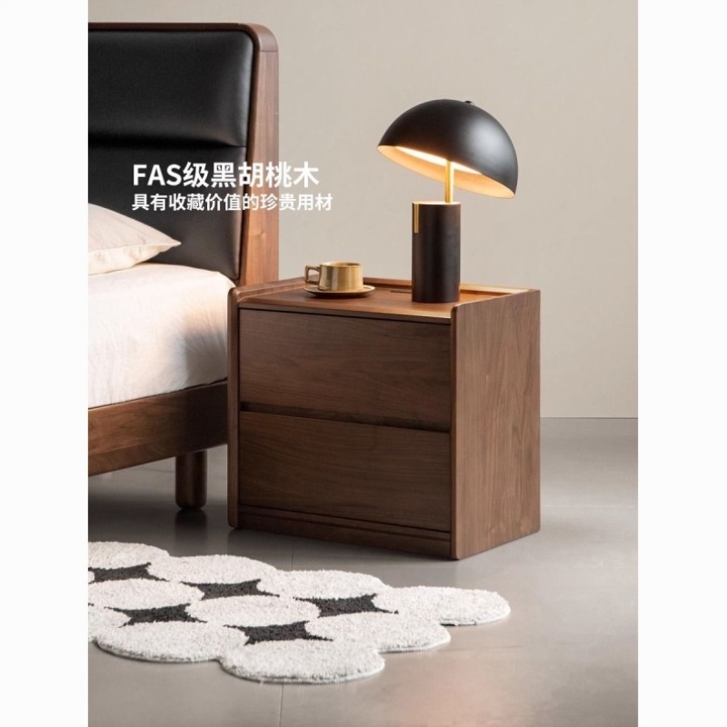 简约现代实木床头柜北欧卧室黑胡桃木床边柜现代简约抽屉式收纳柜