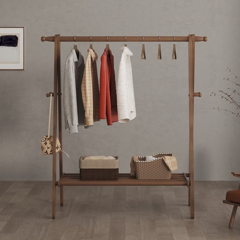 全实木衣帽架卧室落地挂衣架家用客厅置物一体放衣架子挂包晾衣杆