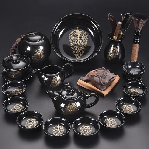 木叶盏功夫茶具套装家用陶瓷高档轻奢办公会客泡茶壶茶杯盖碗整套