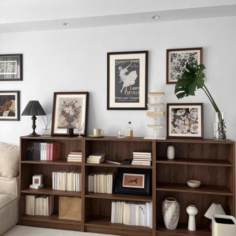 实木书架多层落地式书柜加厚靠墙简约现代书架大容量组合矮储物柜
