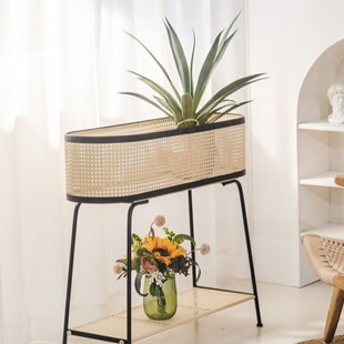 铁艺花架落地式北欧ins风室内客厅阳台藤编置物架竹编多肉花盆架