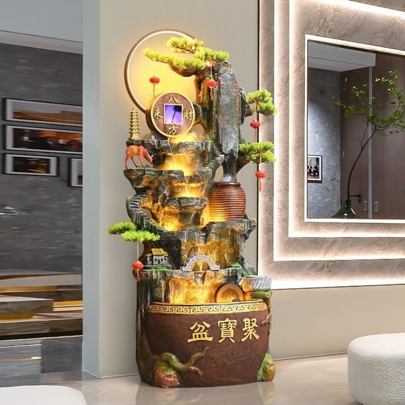八方来财聚宝盆流水摆件循环水风水轮客厅电视柜落地假山摆件装饰