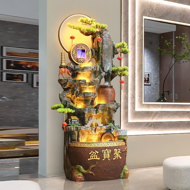 八方来财聚宝盆流水摆件循环水风水轮客厅电视柜落地假山摆件装饰