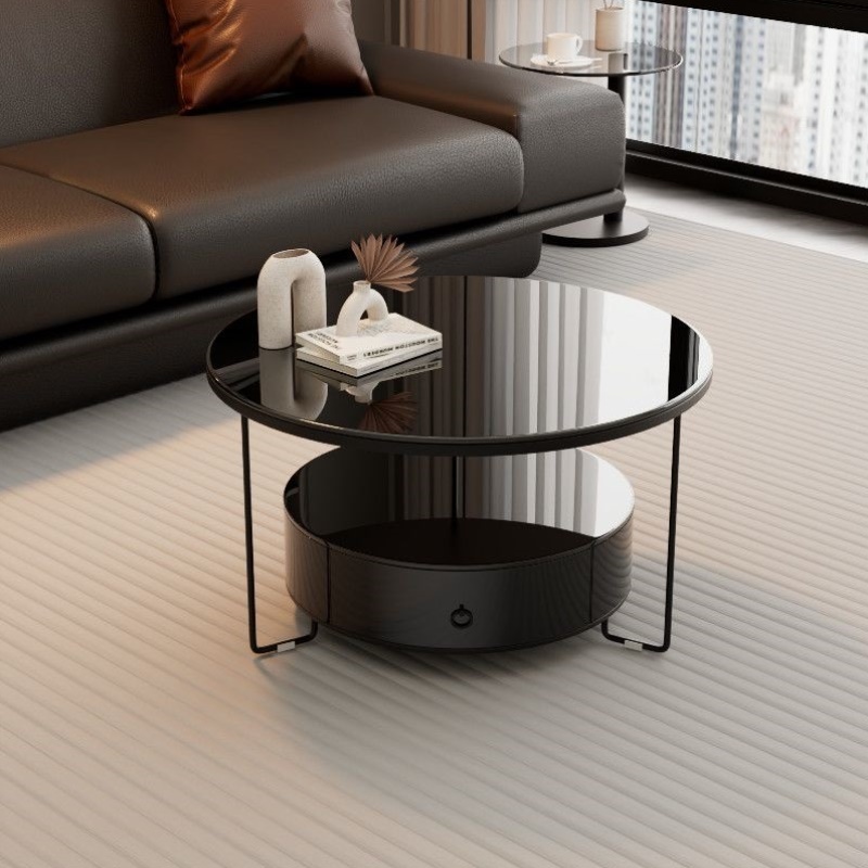 轻奢新款钢化桌面茶几高级感客厅家用小户型沙发圆形网红设计感