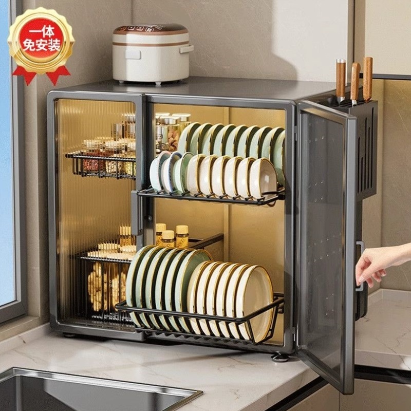 碗碟收纳架双层家用餐具沥水碗筷防尘收纳盒多功能碗柜厨房置物架