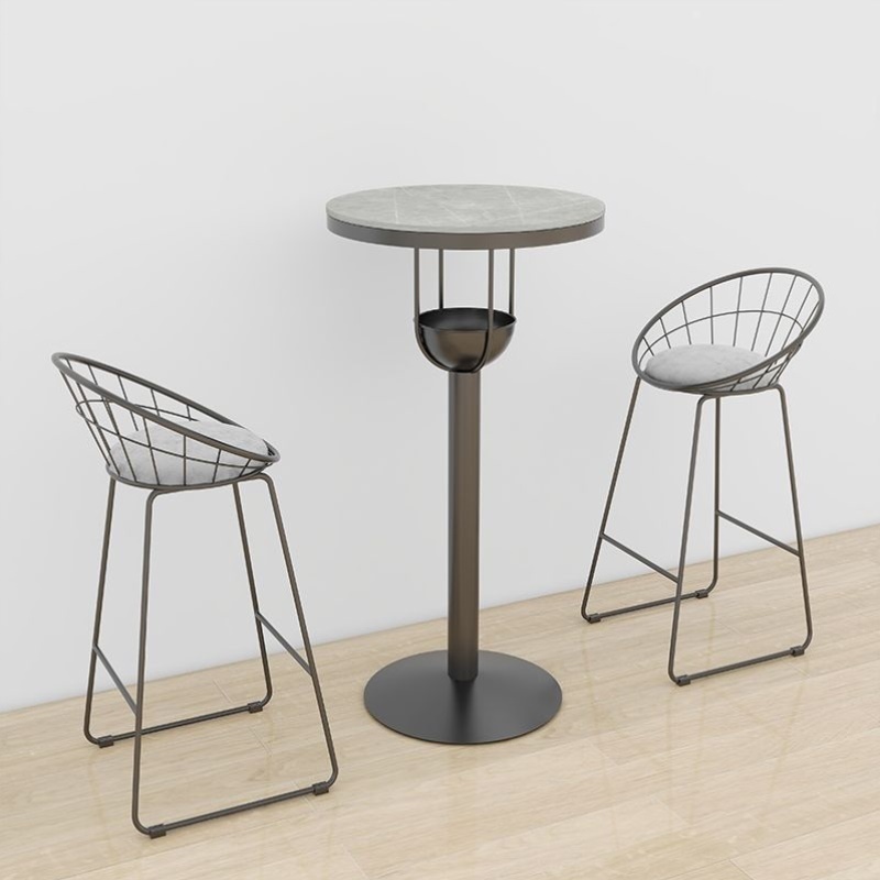 户外轻奢岩板铁艺家用圆形吧台桌椅组合休闲咖啡厅高脚吧台凳子