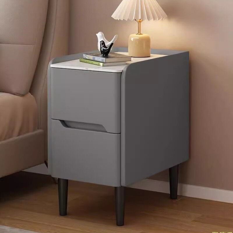 岩板实木床头柜现代简约皮质家用轻奢小型收纳卧室超窄床边柜CM