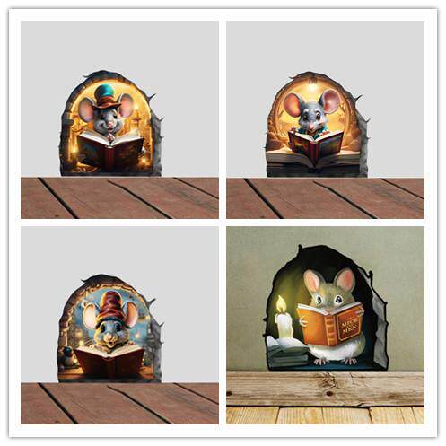 创意卡通可爱老鼠自粘墙贴 卧室客厅转角楼梯家居装饰墙贴贴纸