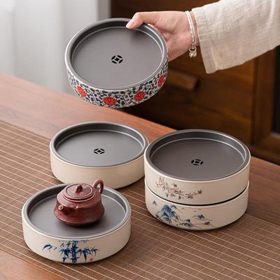 茶盘茶托陶瓷青花缠枝花卉纹储水式功夫茶具托盘壶承建水盘干泡台
