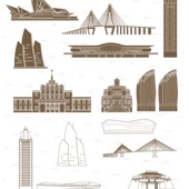 湛江广东地标志手绘建筑地平天际线描稿插画景点设计剪影旅游素材