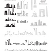 苏州江苏景点地标志建筑地平天际线描稿设计插画旅游剪影手绘素材