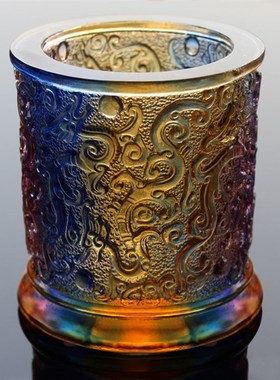 慈风阁古法琉璃九龙笔筒摆件送老师领导生日礼物办公室桌面摆设